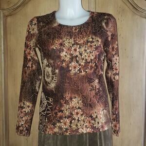 NWOT Women's Floral Lace Front Long-Sleeve Blouse